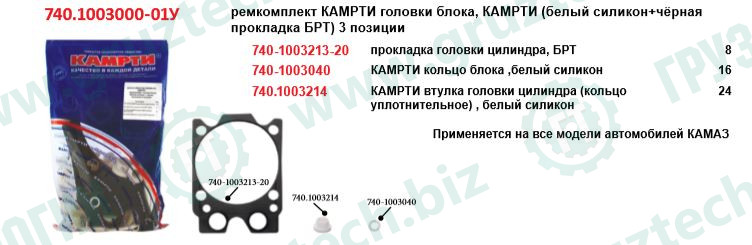 РТИ головки блока двигателя 3поз.40дет.КАМРТИ
